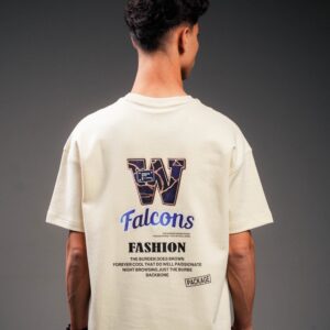 تيشرت أوفر سايز قطن بطبعة جرافيك Falcons العصرية - متوفر بألوان (أسود / رمادي / بيج)