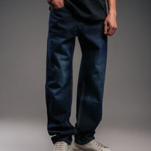 بنطلون جينز رجالي أزرق داكن واسع (Wide Leg) – تصميم كاجوال عصري لإطلالات Streetwear